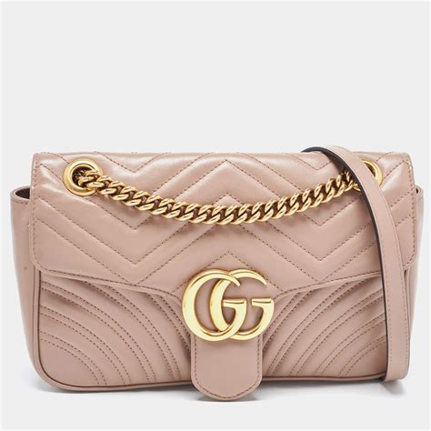 Dusty Pink Leather GG Marmont Matelassé Shoulder 